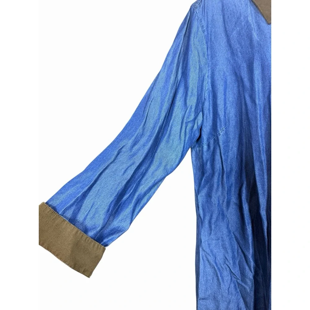 Soft Surroundings 1X Urbina Chambray‎ Midi Dress Turn-Lock Accents Faux Suede